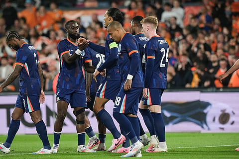 Virgil van Dijk celebrates teams fourth goal